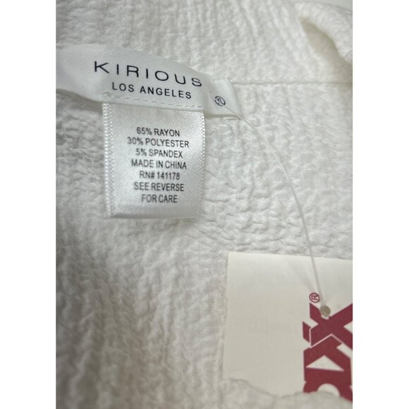 Kirious Womens XL Cropped Top White Textured Button-Up Blouse Collared Preppy - Picture 5 of 8